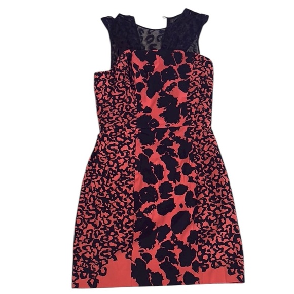 FRENCH CONNECTION | Navy and Coral patterned mini dress with lace on top sz 4 - Picture 1 of 5